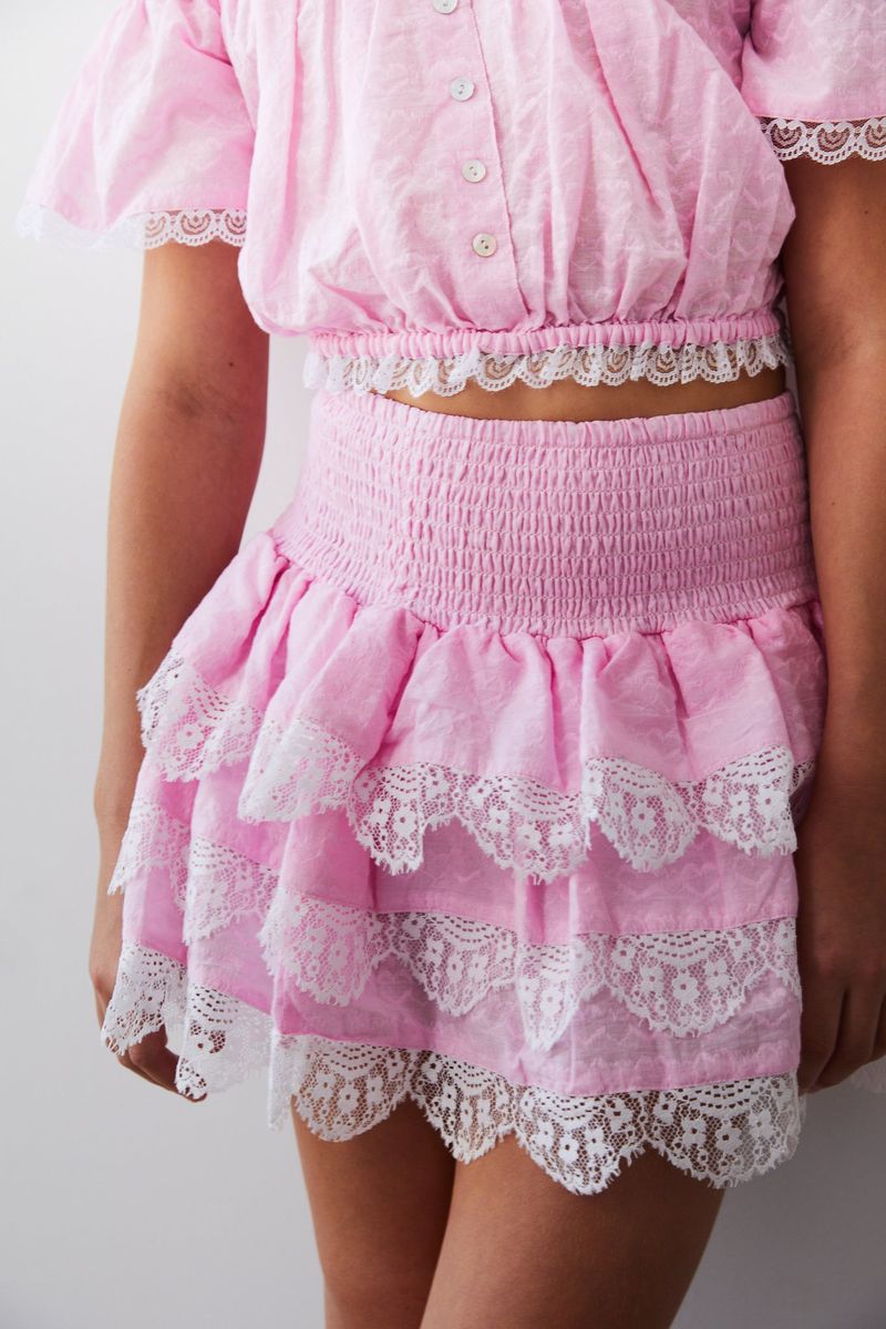Pink Lace Ruffle Skirt