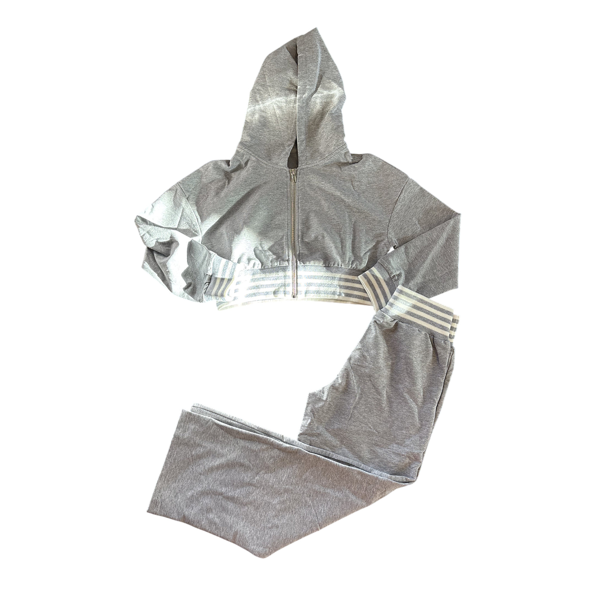 Stripe Banded Crop Zip Hoodie &amp; Pant Set