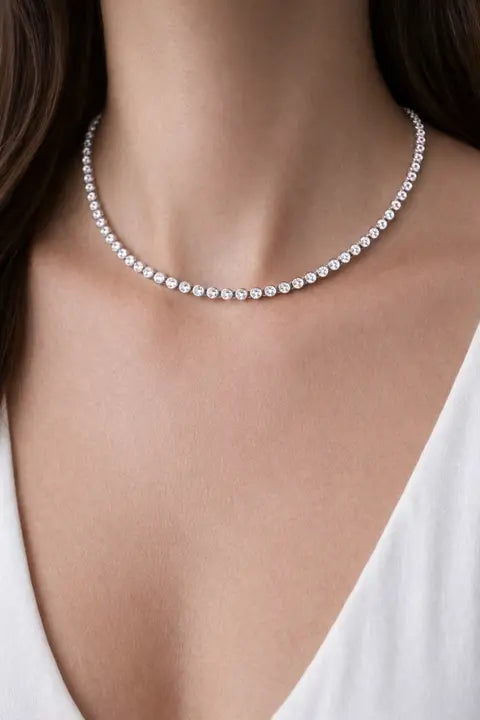 Crystal Bezel Tennis Necklace