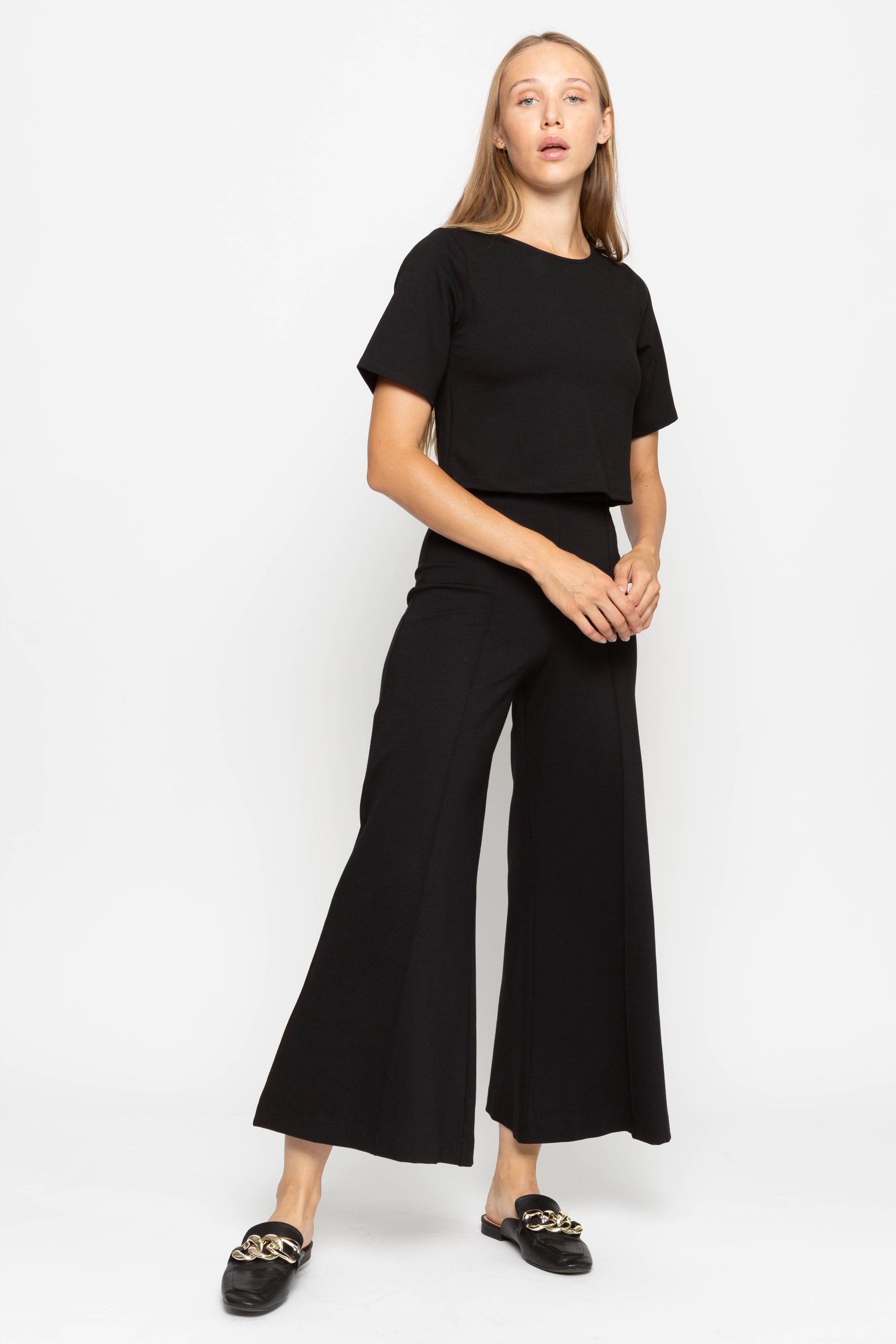 Ponte Knit Wide Leg Pant: Cropped - Wholesale