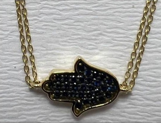 14K gold Large hamsa bracelet Blue sapphire