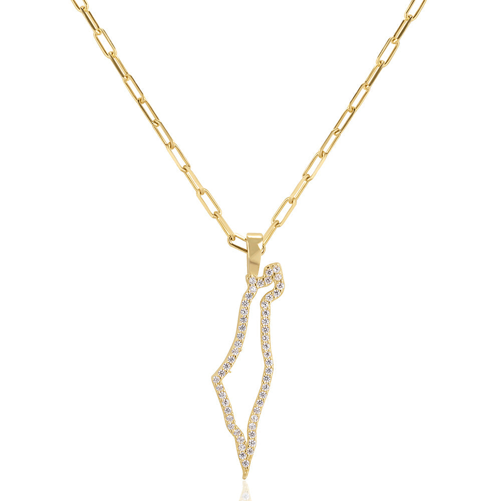 Hollo map of Israel paperclip necklace