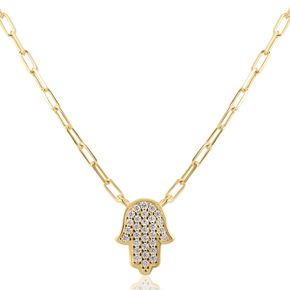 Large hamsa paperclip necklace