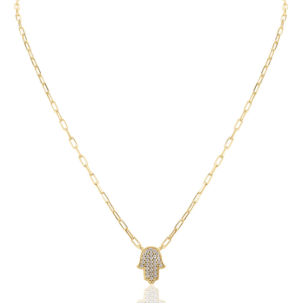 Large hamsa paperclip necklace