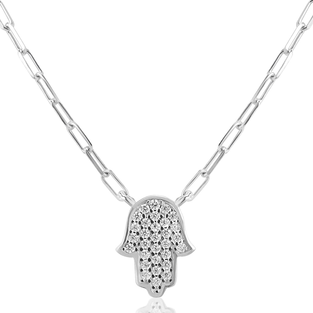 Large hamsa paperclip necklace