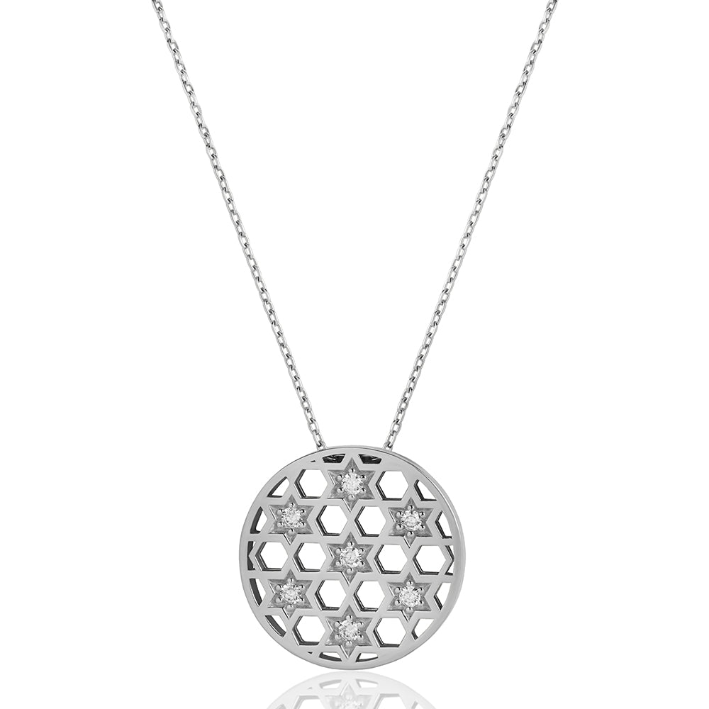 Medium silver circle stars Honeycomb necklace
