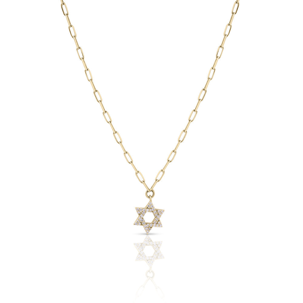 14k gold Large Classic Star of David necklace paperclip