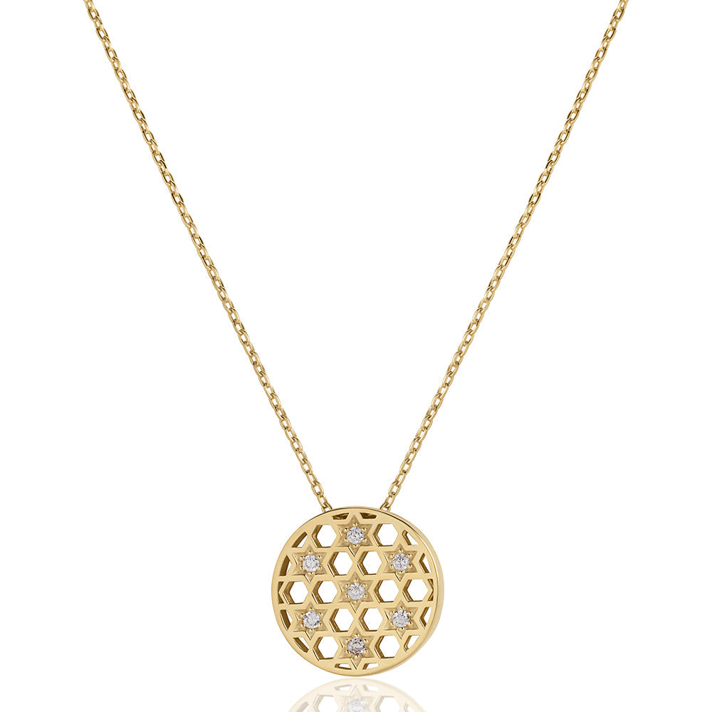 Small silver circle stars Honeycomb necklace