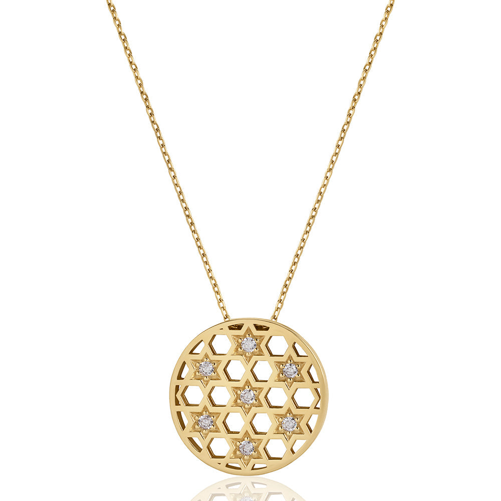 Medium silver circle stars Honeycomb necklace