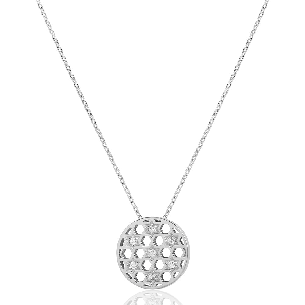 Small silver circle stars Honeycomb necklace