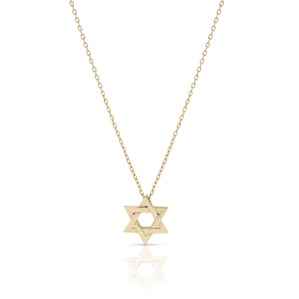 14k gold large plain braided Thick star of david necklace