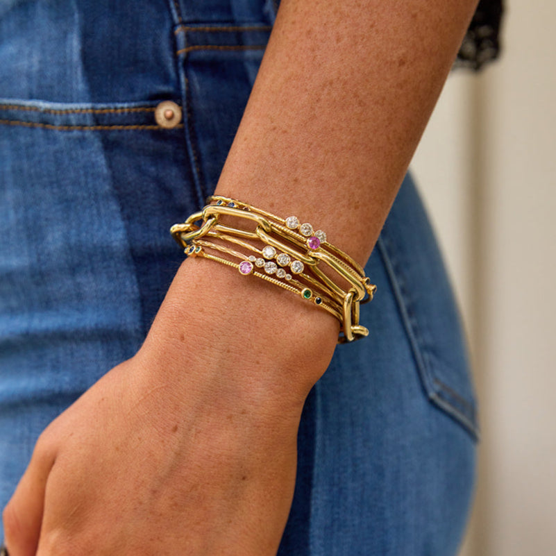 14k 3 Diamond Hammered Bezel Bracelet
