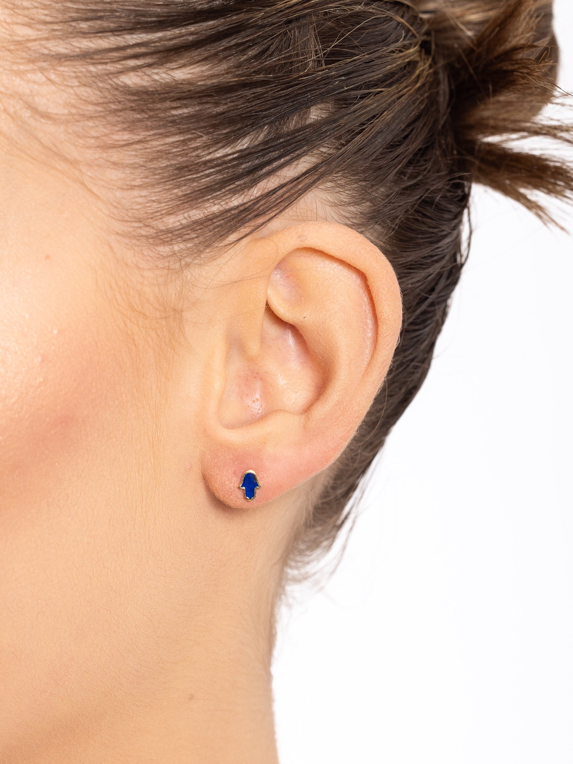 14k Gold Enamel Hamsa Earring
