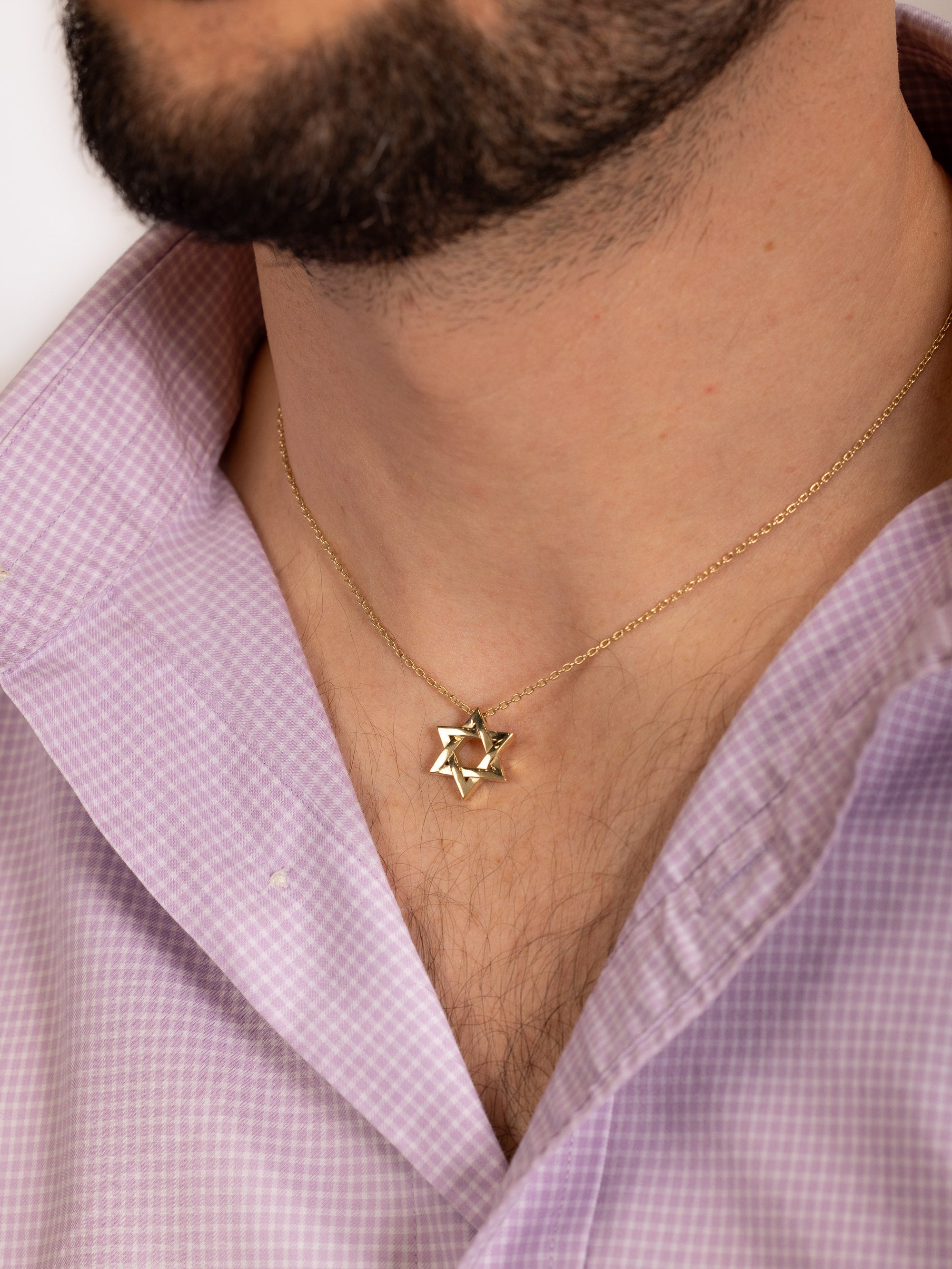 14k gold large plain braided Thick star of david necklace