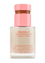 Cosmetic bottle with pink cap and white label on a white background