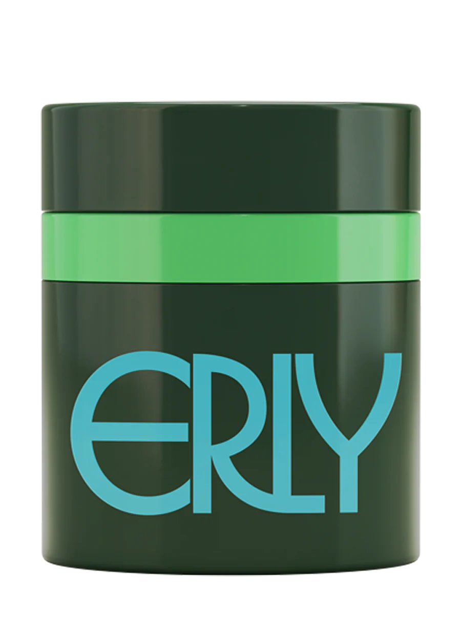 Green jar with 'ERLY' branding on a white background