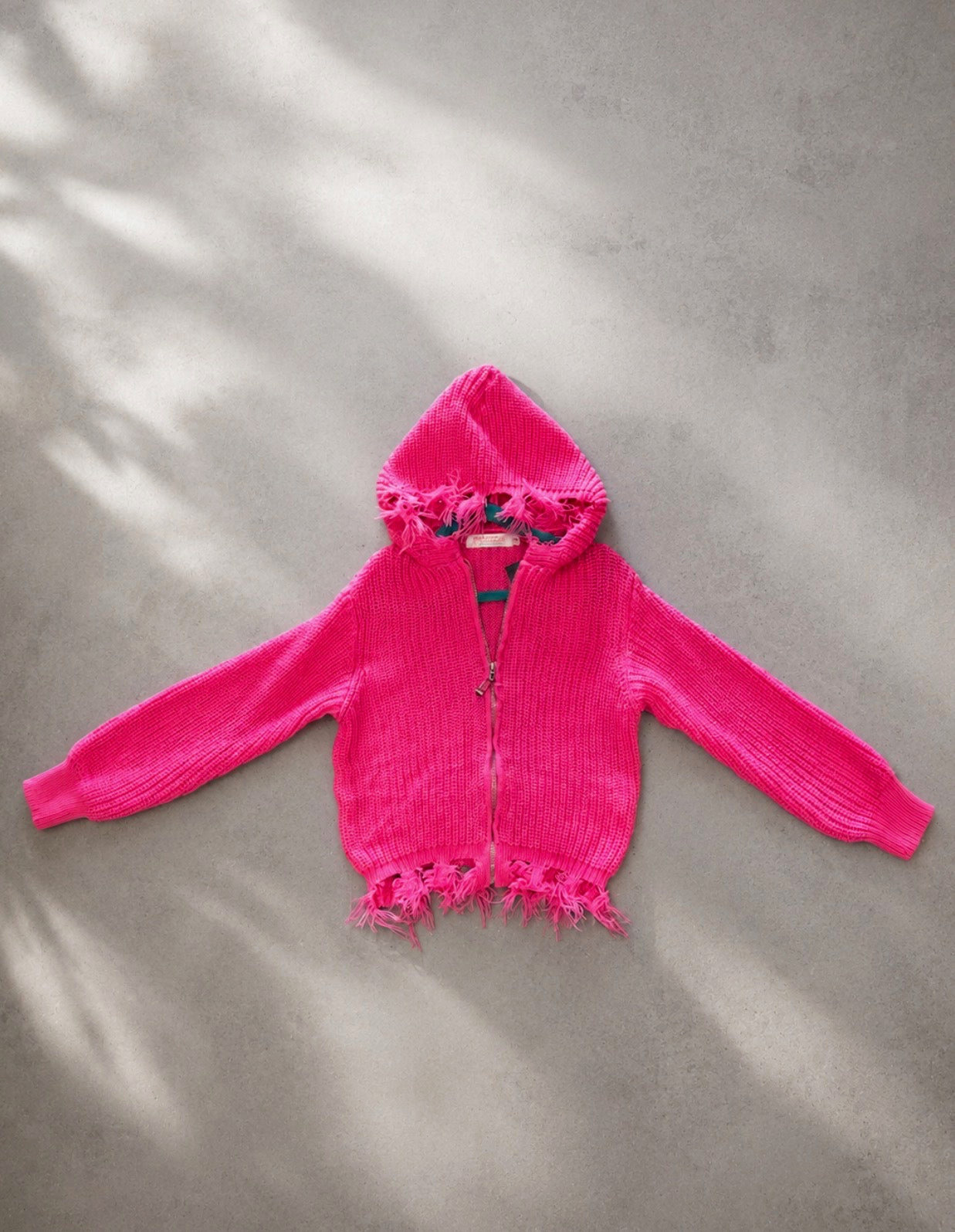 Knit Distressed Zip Hoodie Sweater