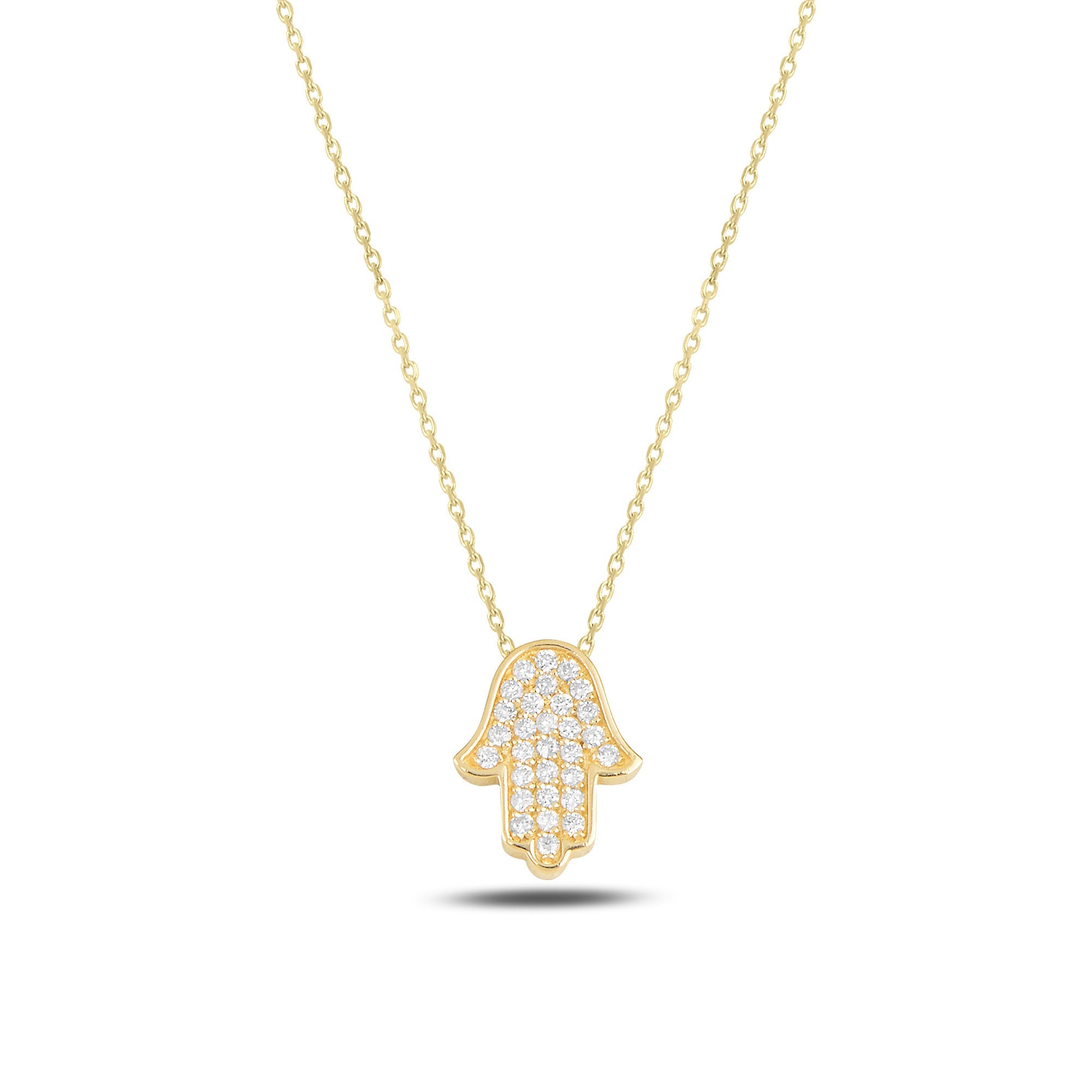 14K Gold large Thic classic Hamsa Necklace diamonds