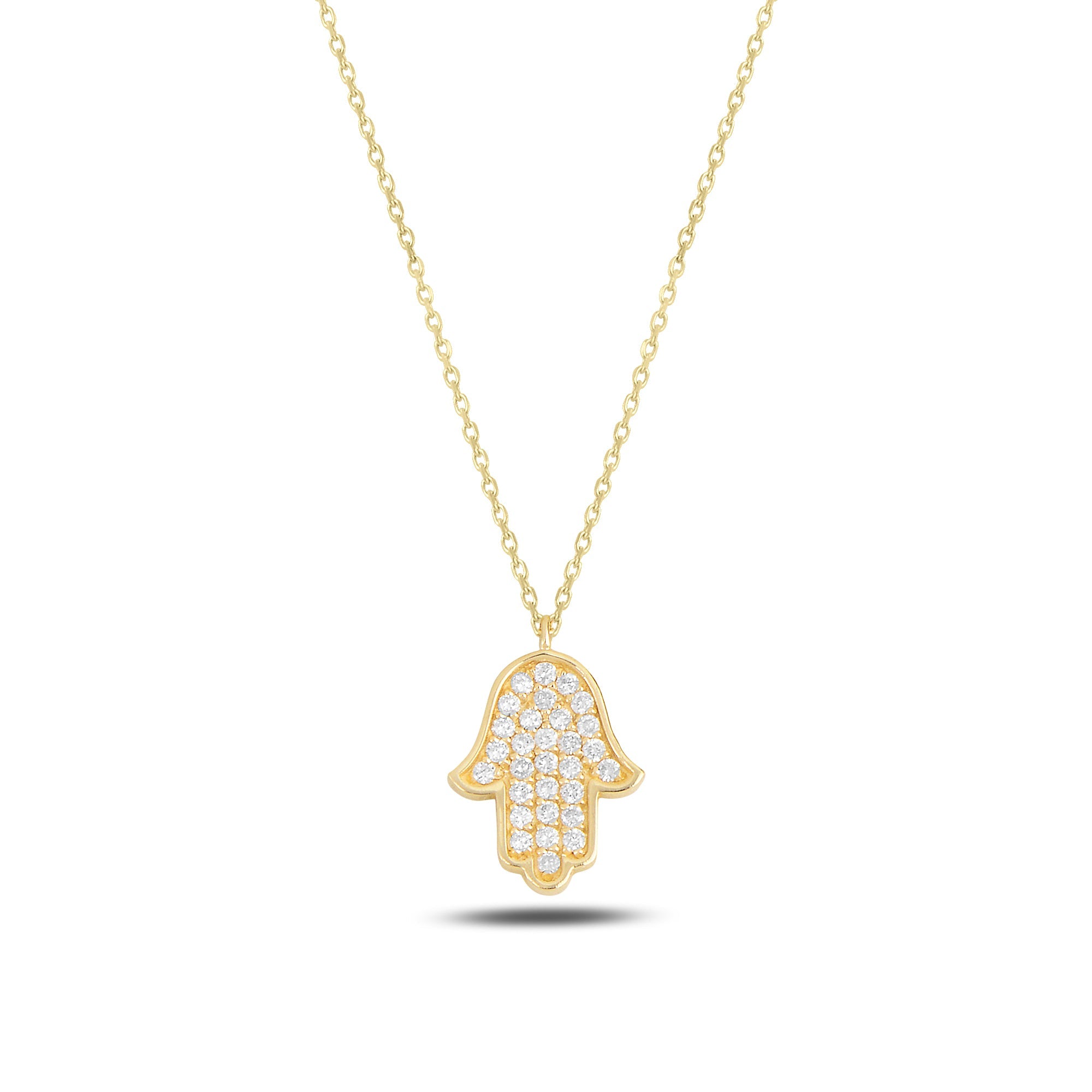 14K Gold large classic Hamsa Necklace diamonds