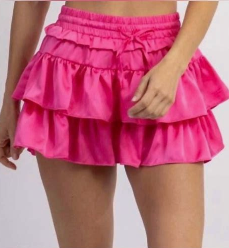 Tiered Ruffle Satin Skirt