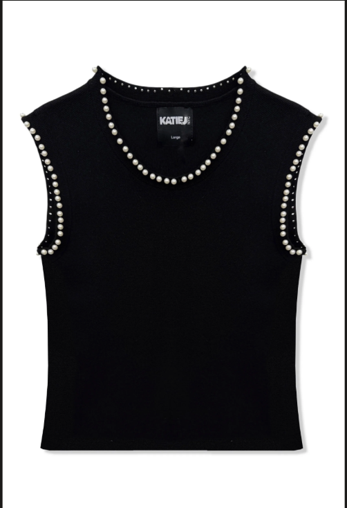 Buffy Pearl Trim Sleevless Top