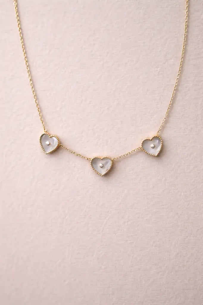 Three Heart Mother of Pearl Necklace