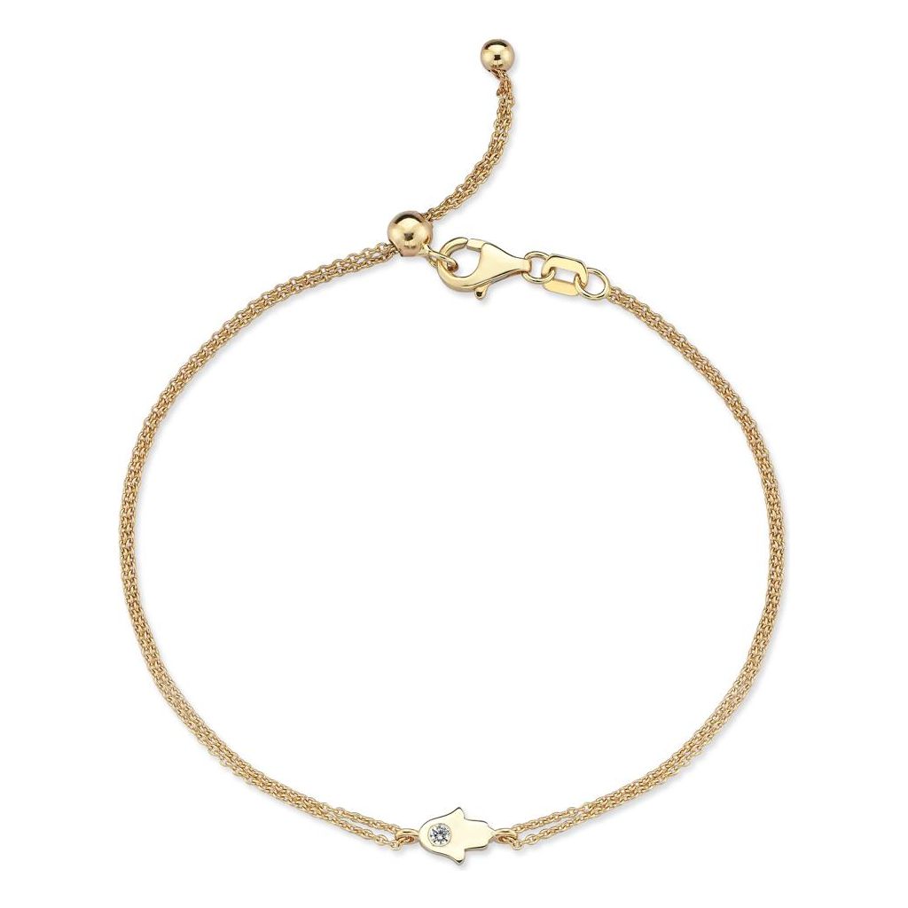 14k gold Mystic Gold &amp; Single Diamond Hamsa Bracelet