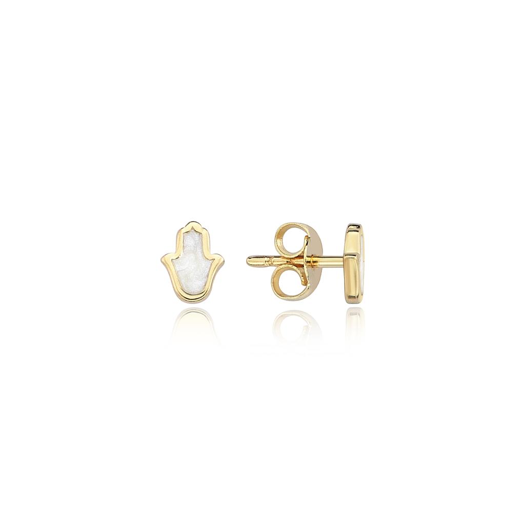14k Gold Enamel Hamsa Earring