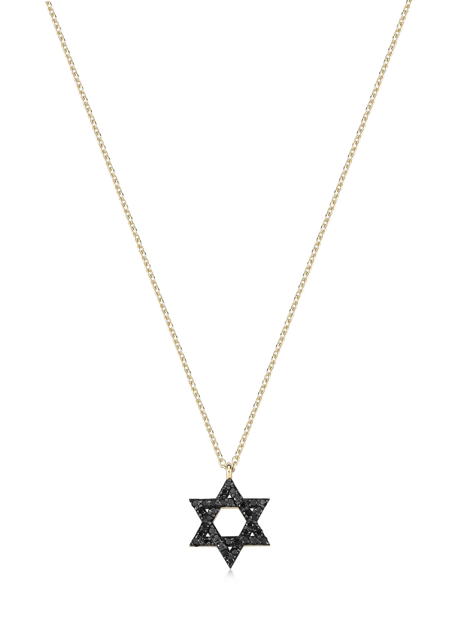 14k gold Classic star of David necklace Black diamonds