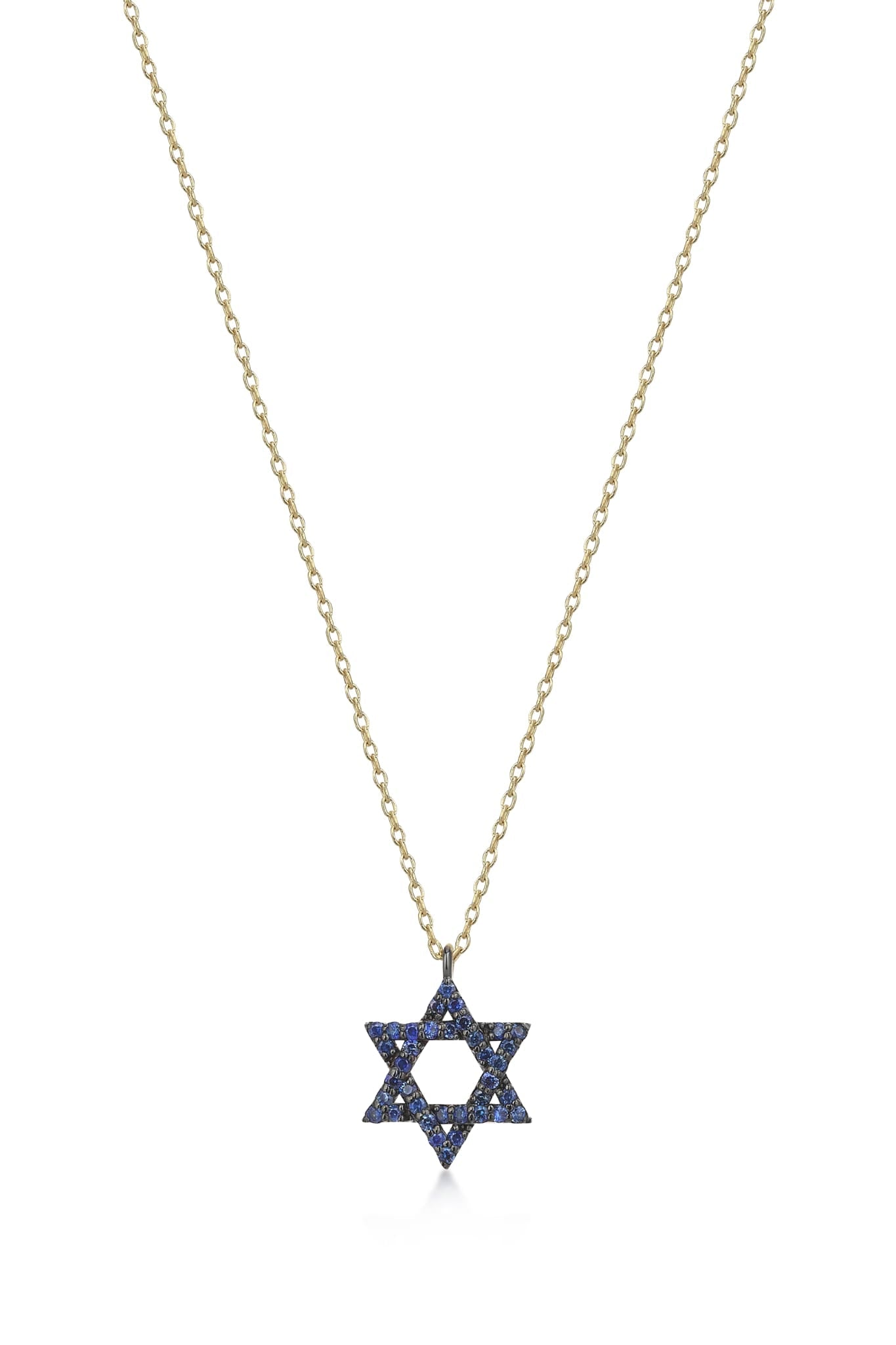 14k gold Classic star of David necklace Blue sapphire