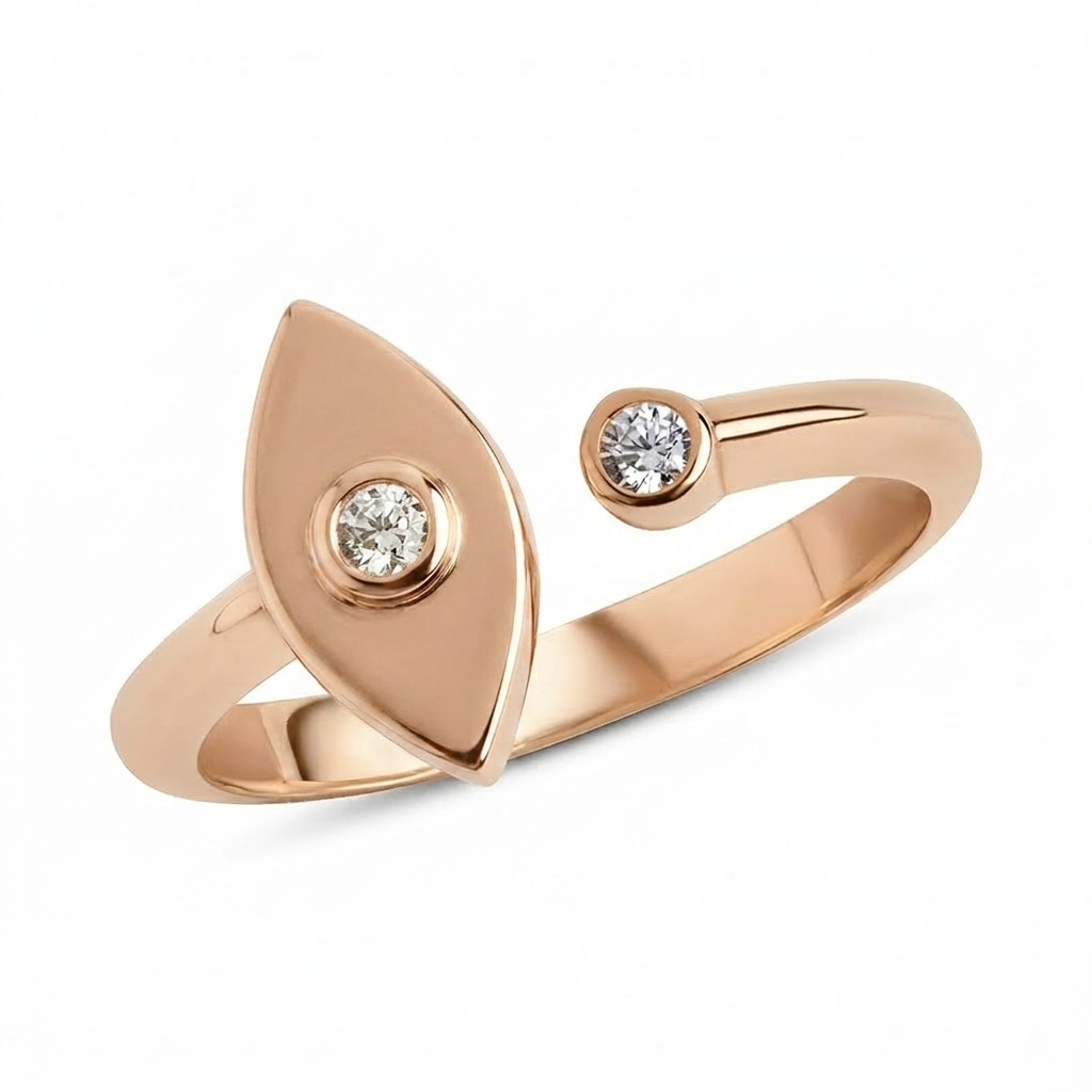14k gold Single diamond Lucky eye ring