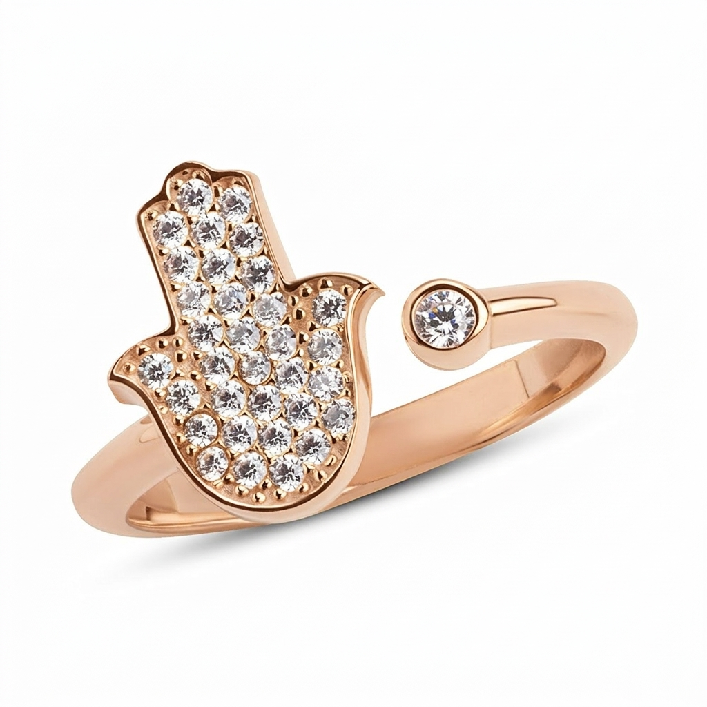 14k gold full diamond Hamsa ring