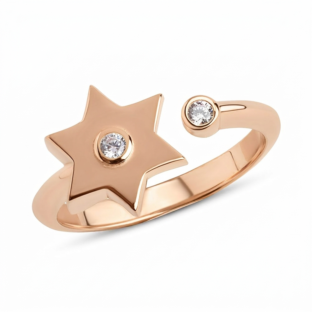 14k gold Single diamond star of David ring