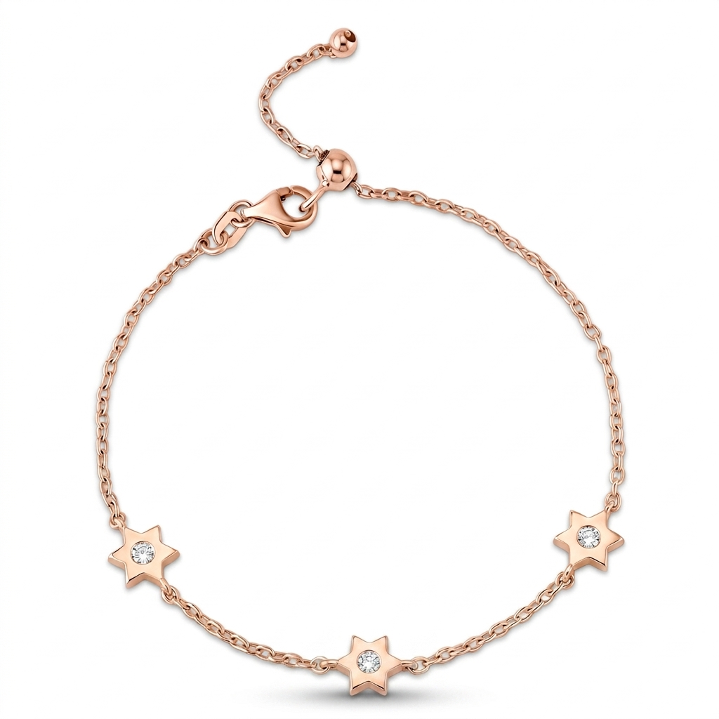 14k gold  Mystic 3 charm single diamond star bracelet