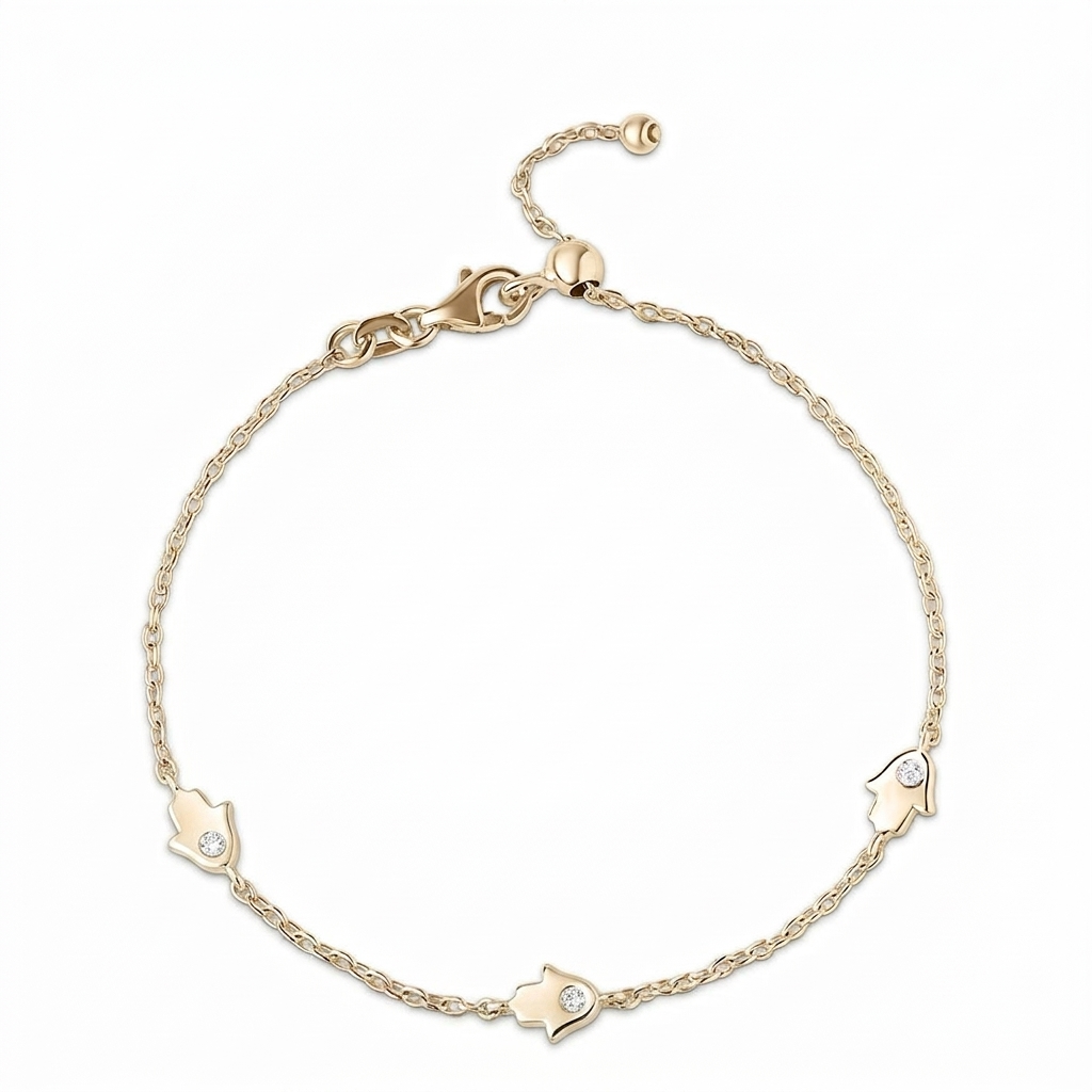 14k gold  Mystic 3 charm single hamsa beacelet