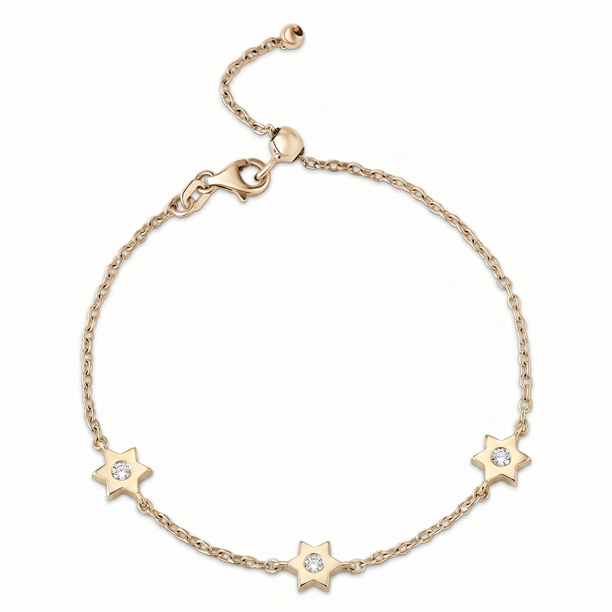 14k gold  Mystic 3 charm single diamond star bracelet