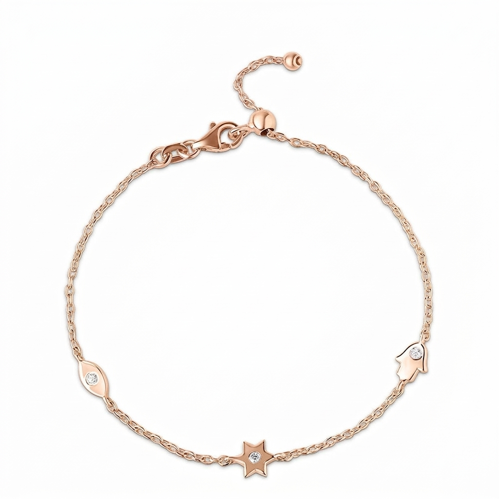14k gold  Mystic 3 charm single diamond mix bracelet