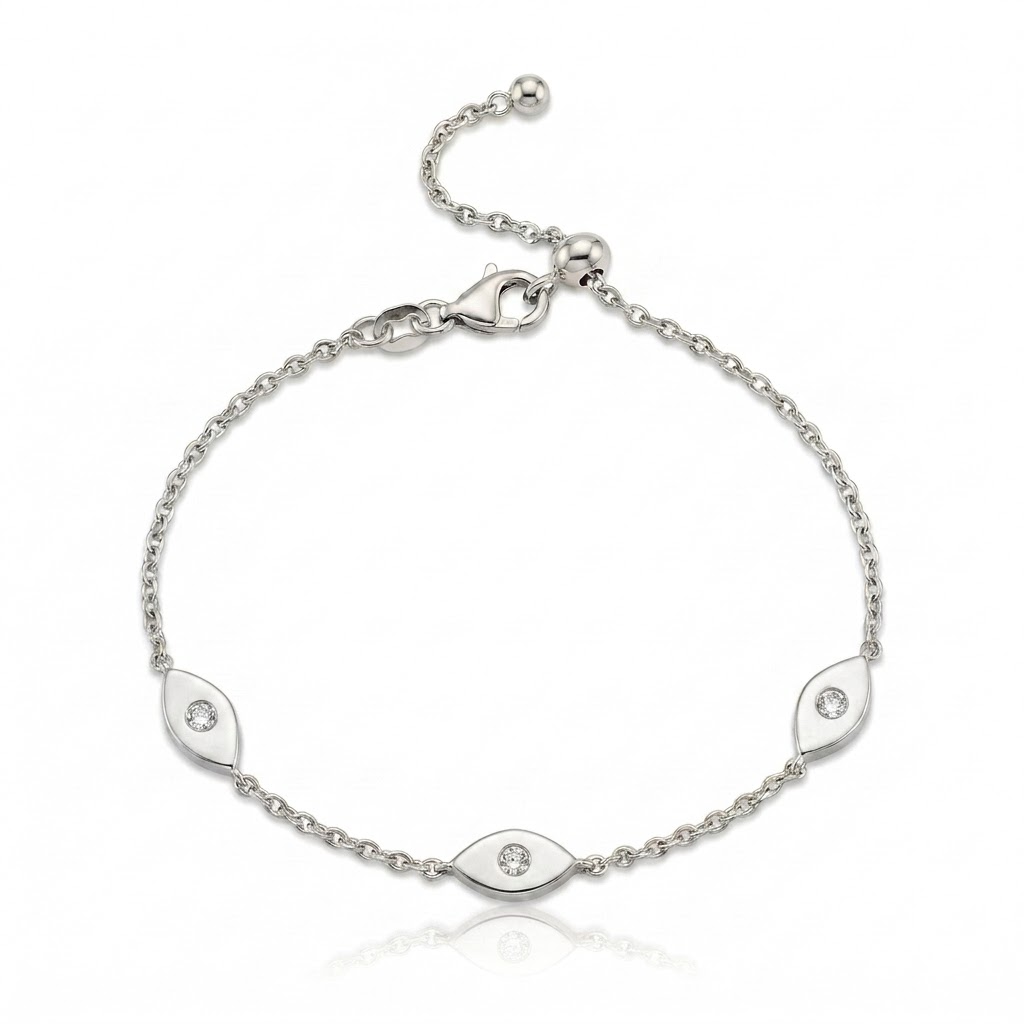 14k gold  Mystic 3 charm single diamond eye bracelet