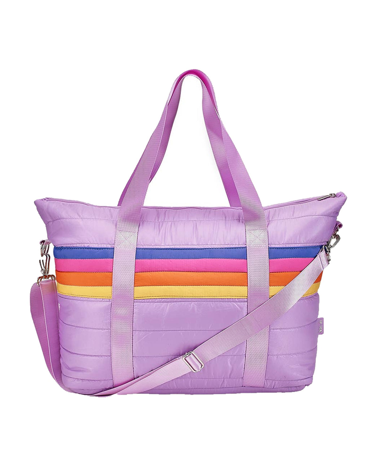 Purple Puffer Tote Bag Retro Stripe