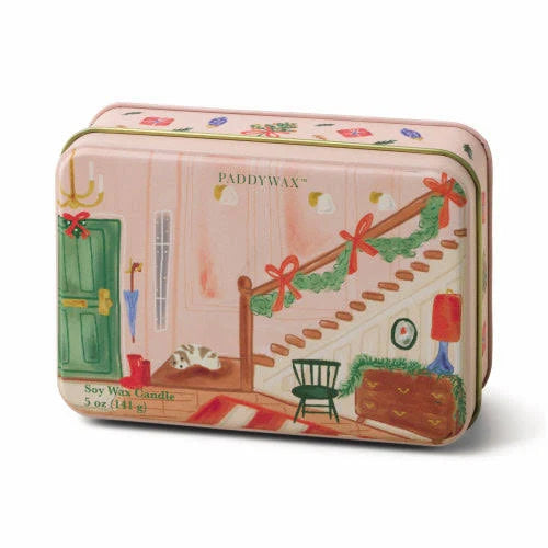 Christmas Tin Candle with Wassail Staircase Artwork