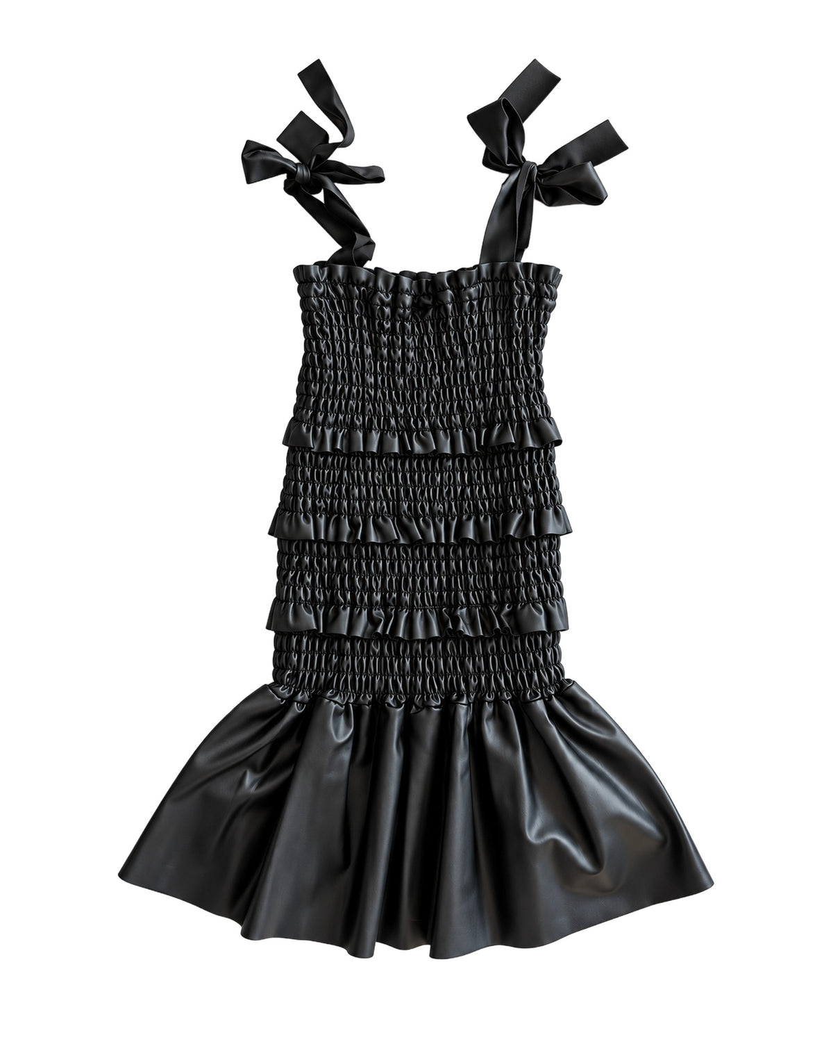 Shoulder Tied Smock Faux Leather Dress